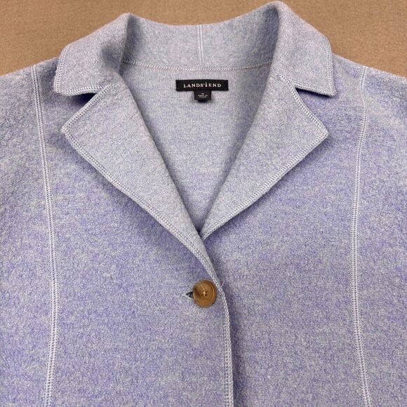 Lands End Wool Blazer Coat Jacket Size 12 Blue Fleece Pockets Buttons - Picture 5 of 11
